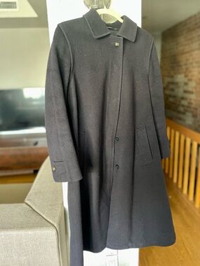 Classic Dark Navy Wool Long Coat
